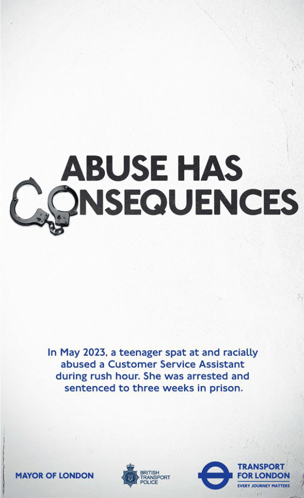 ロンドン交通局（TfL）の「Abuse has Consequences」キャンペーンの画像