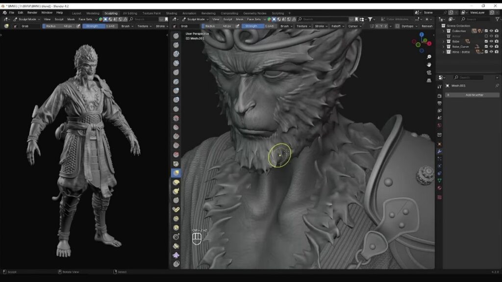 「Black Myth Wukong Fanart- Blender 4.2 - Part 1: Sculpting」の画像