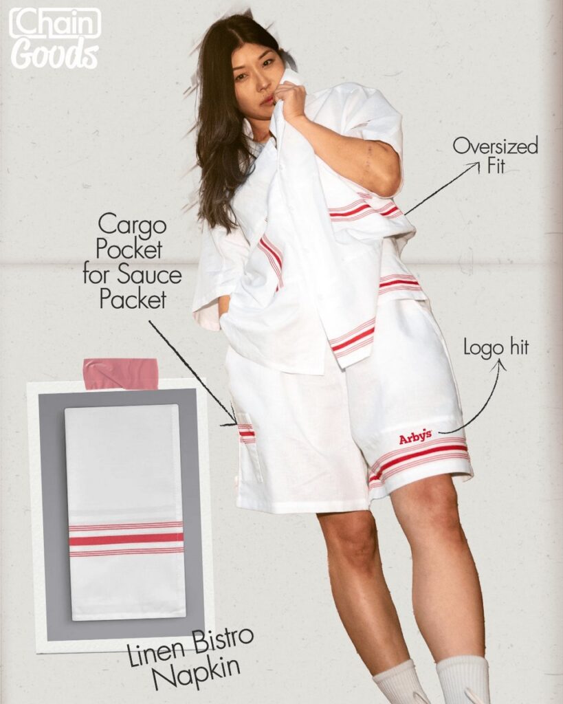 アメリカ発のファストフードチェーン 「アービーズ(Arby’s)」が発表したナプキンでできた服「13-Hour Drip Fit」の画像