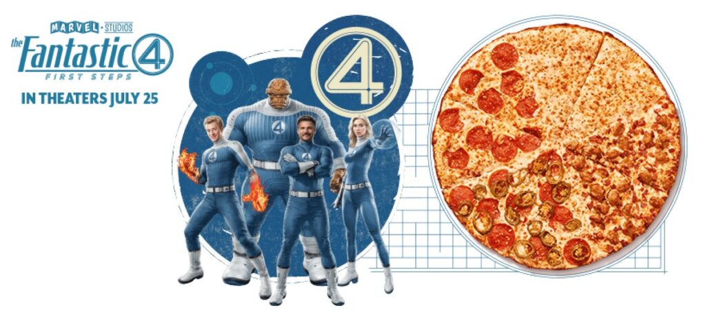 リトル・シーザーズとマーベル・スタジオのコラボによる、ファンタスティック・フォーの特別ピザ「Fantastic Four-N-One Pizza」の画像