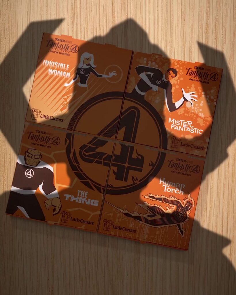リトル・シーザーズとマーベル・スタジオのコラボによる、ファンタスティック・フォーの特別ピザ「Fantastic Four-N-One Pizza」の画像