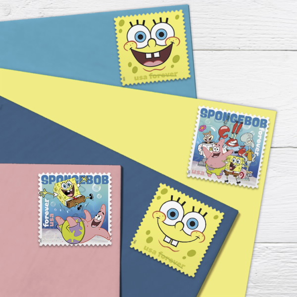 アメリカ郵便公社(USPS)が発行する、人気アニメ『スポンジ・ボブ』の公式「Foreverスタンプ」の画像