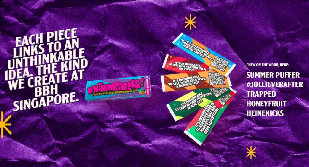 BBHシンガポールが、シンガポールの60周年を祝うために発表した、法律に適合したガム「Unthinkables!」の画像