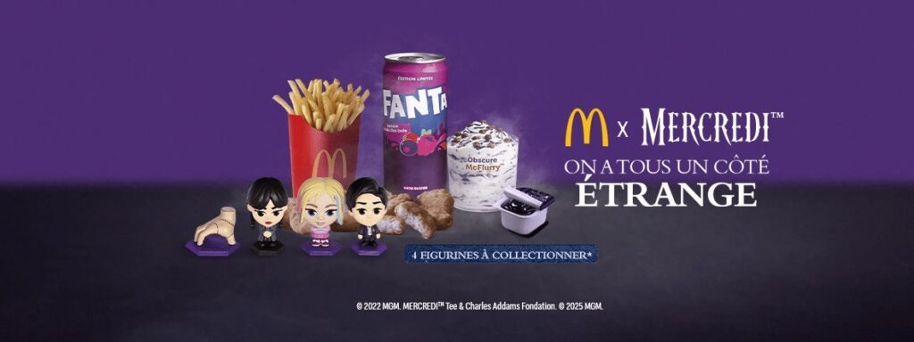 マクドナルドフランスのNetflixシリーズ『ウェンズデー』に基づいた限定メニュー「M x Mercredi」の画像