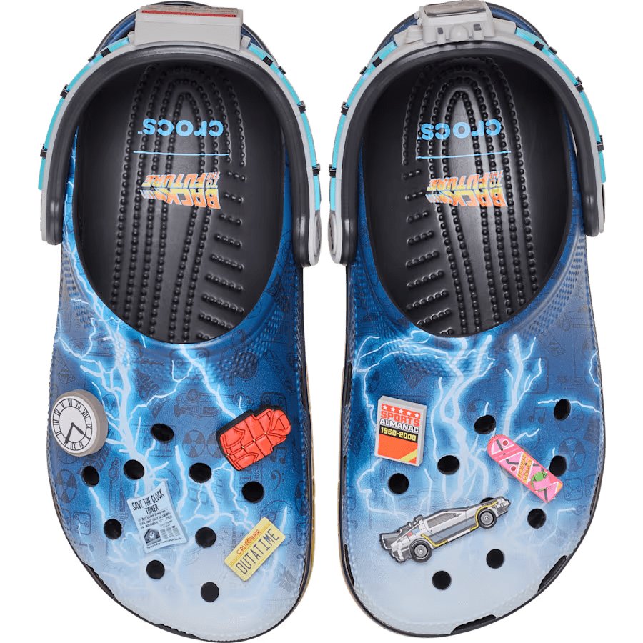 映画『バック・トゥ・ザ・フューチャー』の公開40周年を記念して、Crocs(クロックス)からリリースされる「バック・トゥ・ザ・フューチャー クラシック クロッグ」の画像