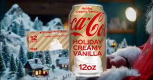 コカ・コーラが5年ぶりの新しいホリデー限定フレーバーとして発売した、「コカ・コーラ ホリデー クリーミーバニラ」の画像