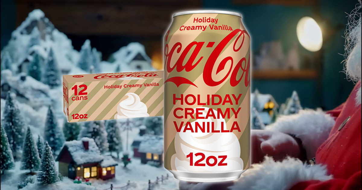 コカ・コーラが5年ぶりの新しいホリデー限定フレーバーとして発売した、「コカ・コーラ ホリデー クリーミーバニラ」の画像