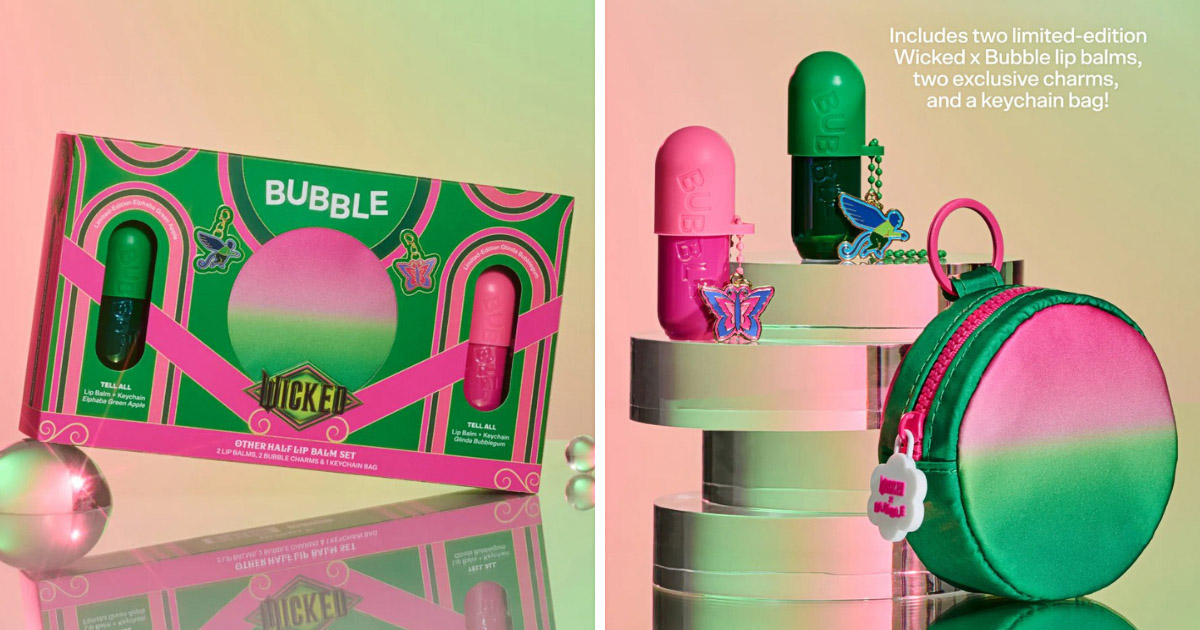 映画『ウィキッド 永遠の約束』とBUBBLE SKINCAREがコラボした限定アイテム『Wicked × Bubble: Other Half Lip Balm Set』の画像