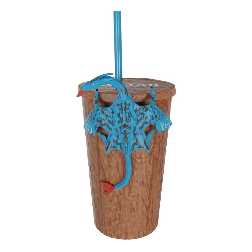 映画『アバター：ファイヤー・アンド・アッシュ』の公開にあわせて、アメリカのMarcus Theatresが発表した、ポップコーンバケットとドリンクカップの画像