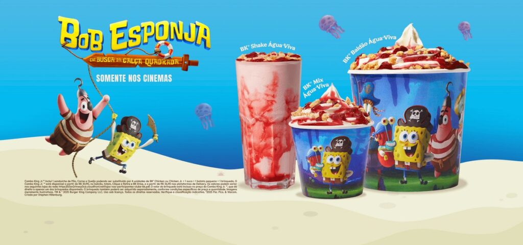 ブラジルバーガーキングが『劇場版スポンジ・ボブ　呪われた海賊と大冒険だワワワワワ！』の公開にあわせて展開する、「スポンジ・ボブ ムービーメニュー」の画像