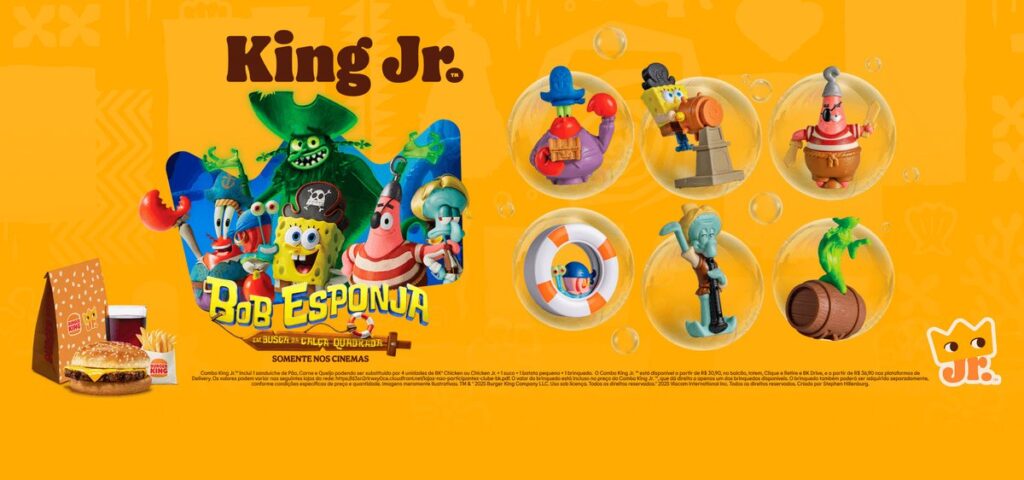 ブラジルバーガーキングが『劇場版スポンジ・ボブ　呪われた海賊と大冒険だワワワワワ！』の公開にあわせて展開する、「スポンジ・ボブ ムービーメニュー」の画像