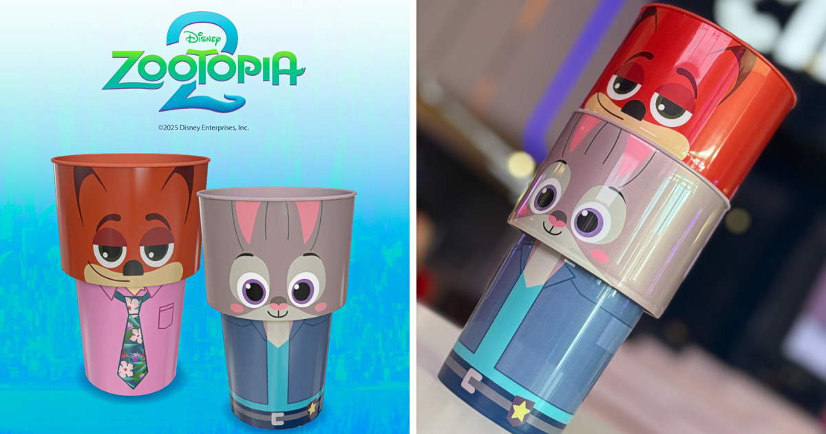 ディズニー映画『ズートピア2』の公開にあわせて、Cinépolisから登場した、ジュディ・ホップスとニック・ワイルドをモチーフにした限定ドリンクカップの画像。