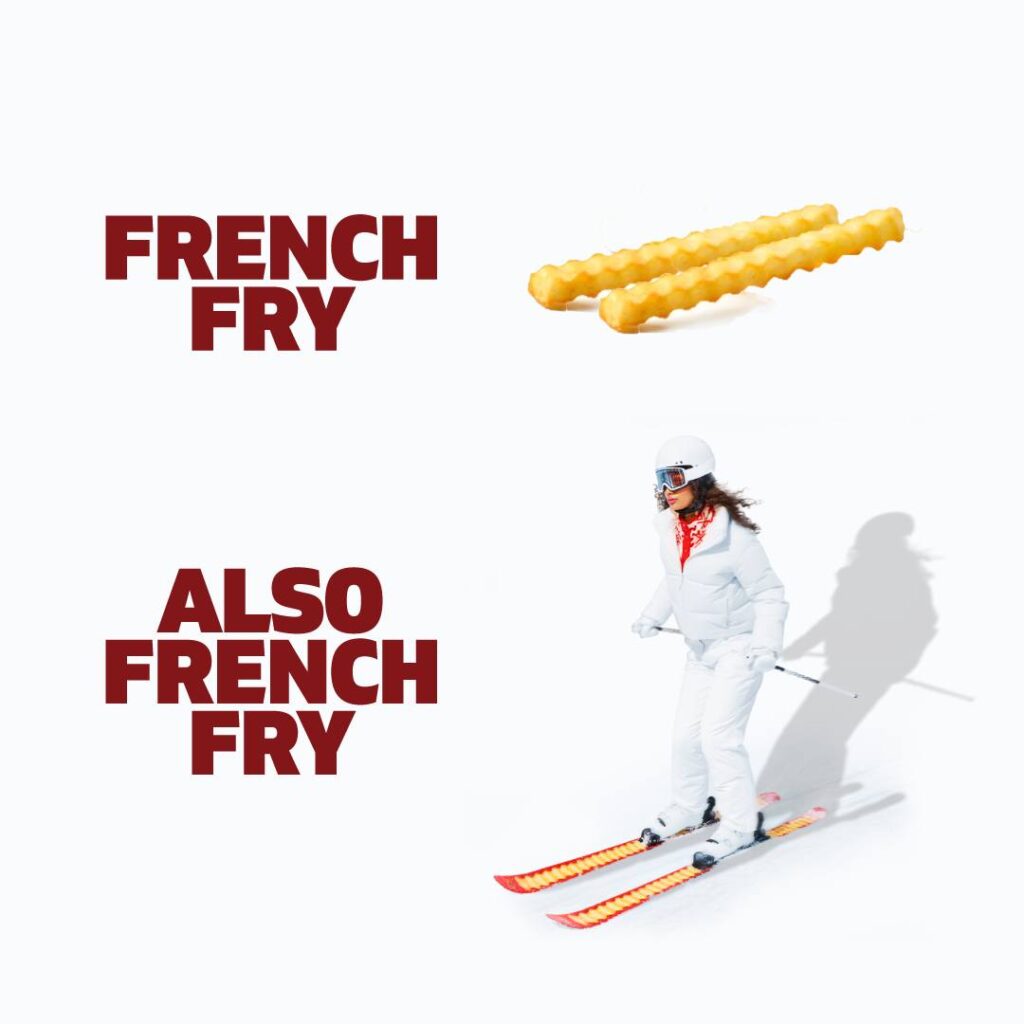 オレアイダがフィッシャーとコラボし発表した、限定スキー「French Fry Skis」の画像。