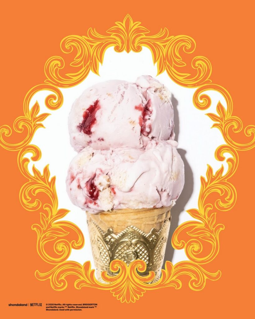 Netflixのドラマ『ブリジャートン』第4シーズンの配信に合わせてJeni’s Splendid Ice Creamsが発表した、「Jeni’s × Bridgerton」コレクションの画像