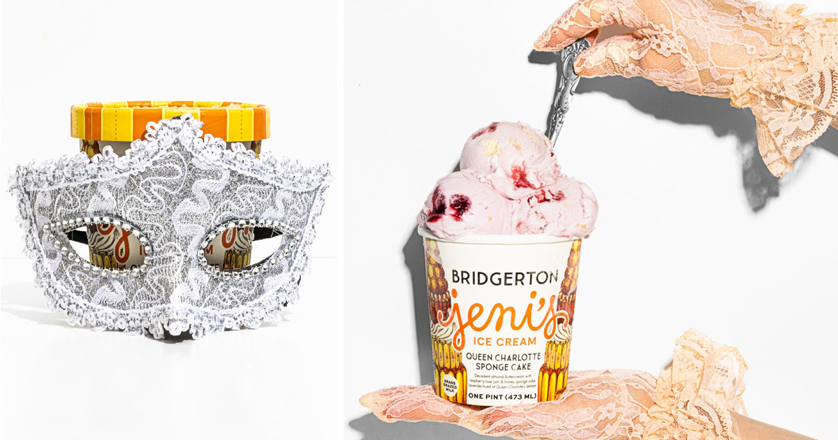 Netflixのドラマ『ブリジャートン』第4シーズンの配信に合わせてJeni’s Splendid Ice Creamsが発表した、「Jeni’s × Bridgerton」コレクションの画像