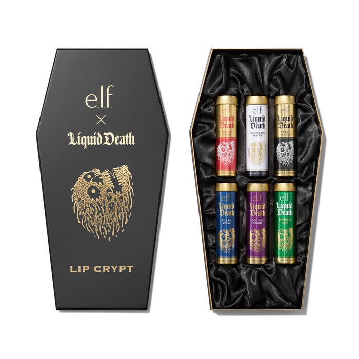e.l.f. Cosmetics × Liquid Death による第2弾コラボ「Lip Embalm」の画像。
