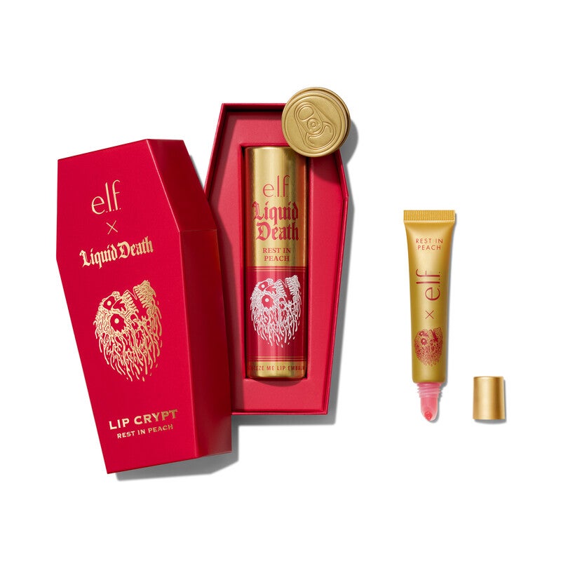 e.l.f. Cosmetics × Liquid Death による第2弾コラボ「Lip Embalm」の画像。