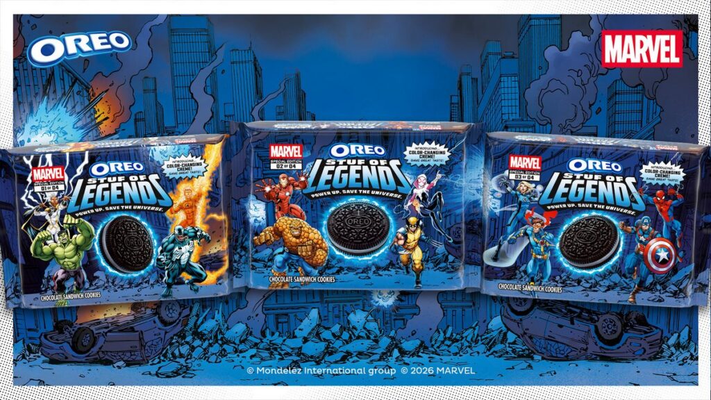 オレオとマーベルがコラボレーションした、「MARVEL OREO Stuf of Legends」の画像。