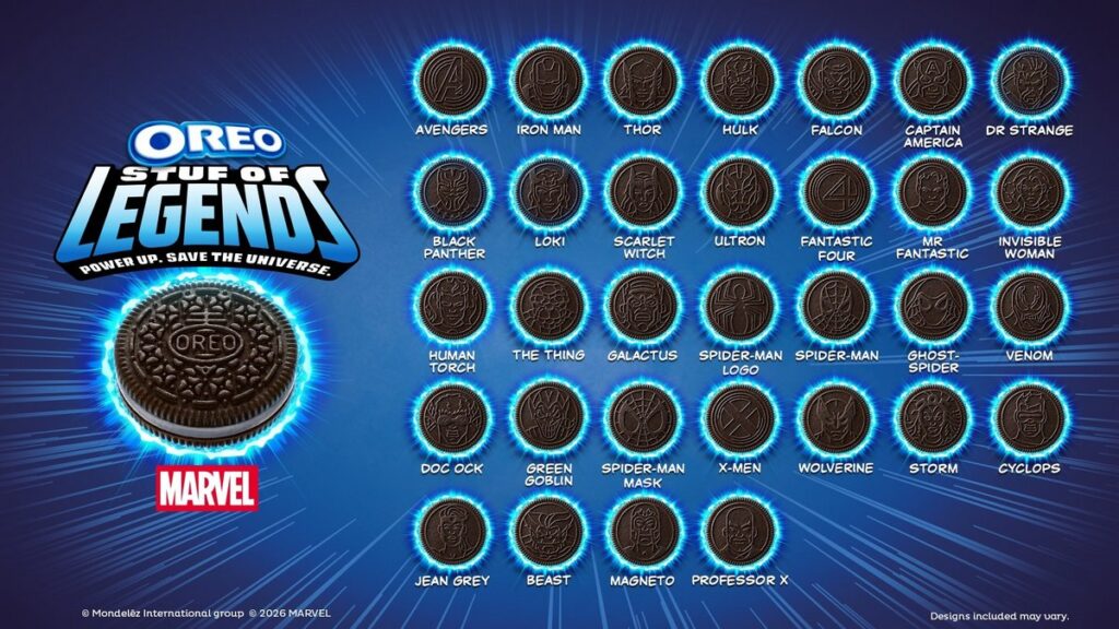 オレオとマーベルがコラボレーションした、「MARVEL OREO Stuf of Legends」の画像。