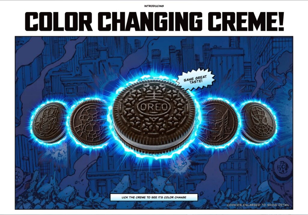 オレオとマーベルがコラボレーションした、「MARVEL OREO Stuf of Legends」の画像。