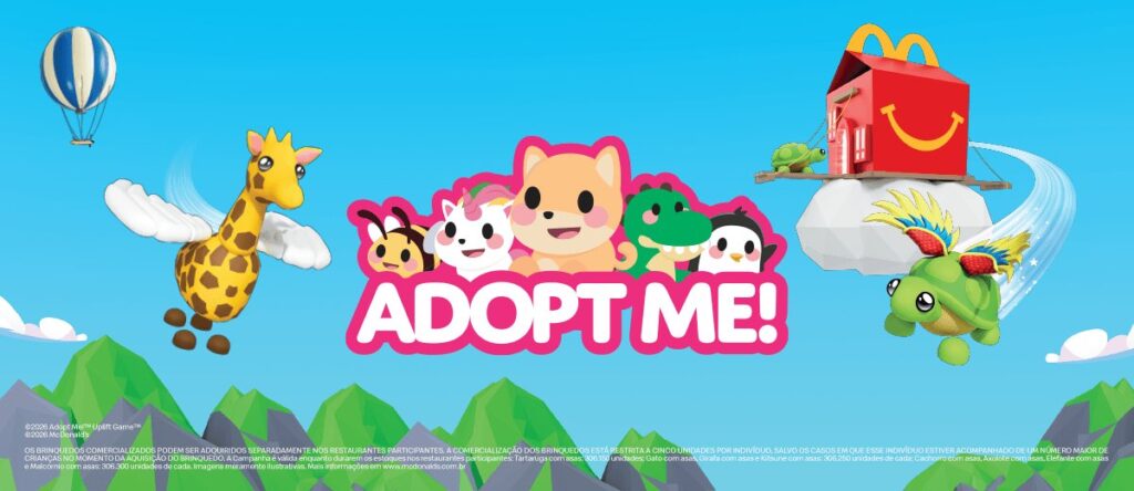 ブラジルのマクドナルドが展開するハッピーセットに登場した、Robloxのゲーム「Adopt Me!」とのコラボおもちゃの画像。