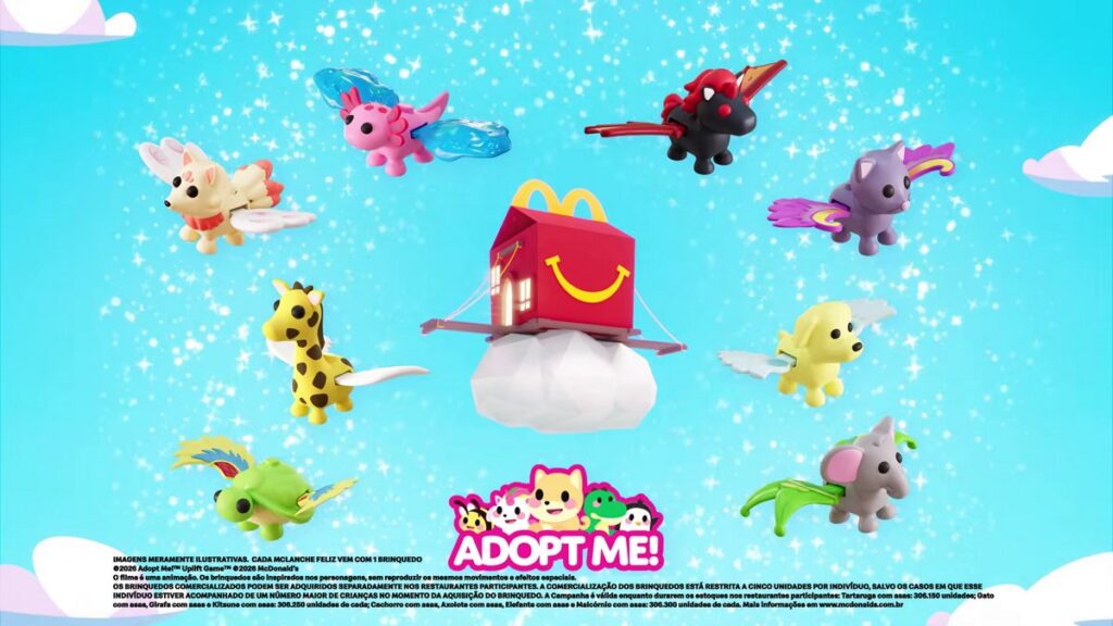 ブラジルのマクドナルドが展開するハッピーセットに登場した、Robloxのゲーム「Adopt Me!」とのコラボおもちゃの画像。