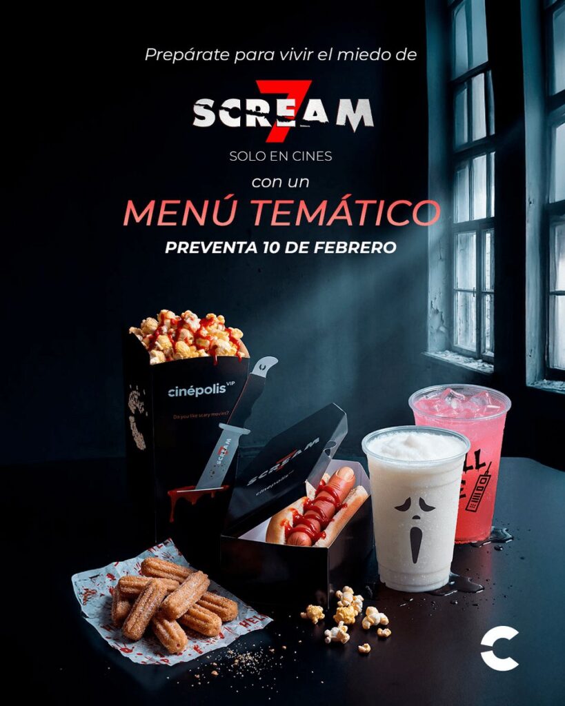 映画『スクリーム7』にあわせてCinépolisが発表した、ポップコーンバケットと特別メニューの画像。