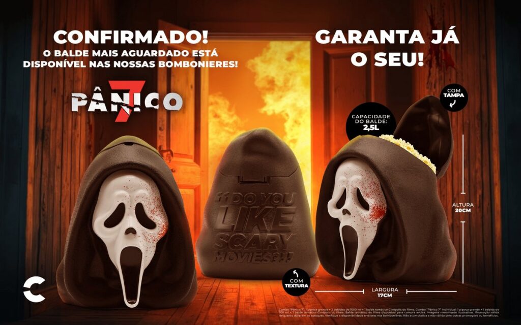 映画『スクリーム7』にあわせてCinépolisが発表した、ポップコーンバケットと特別メニューの画像。