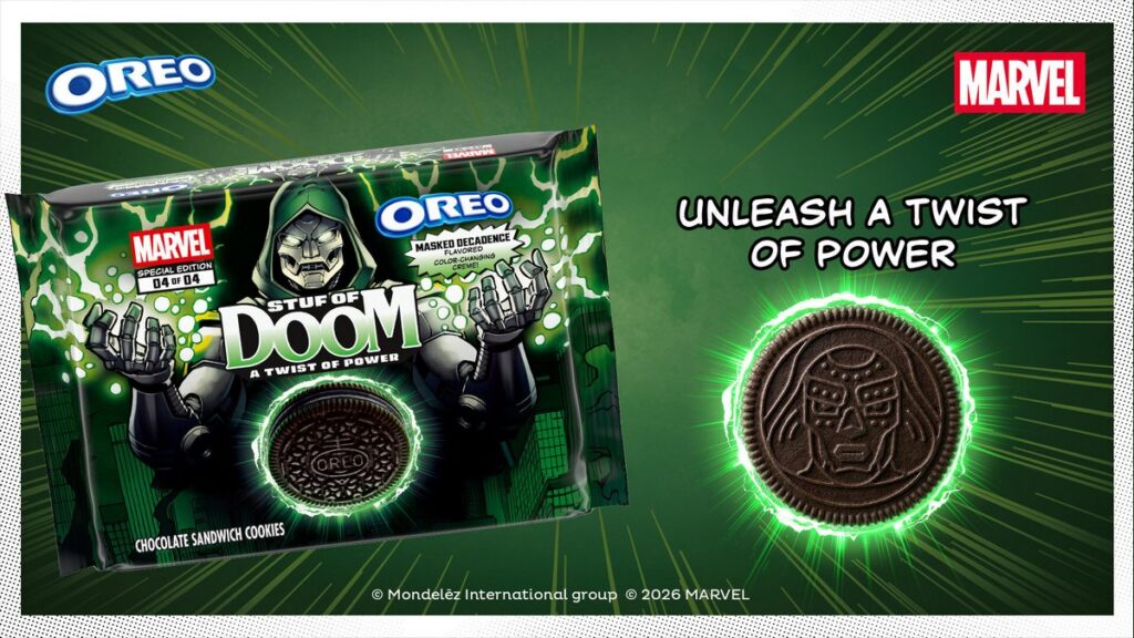 オレオとマーベルのコラボレーション最終章として発表された、「MARVEL OREO Stuf of Doom Cookies」の画像。
