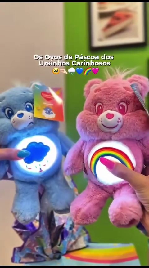 2026年ブラジルのイースターに登場した、ケアベアのLEDぬいぐるみ付きイースターエッグの画像。