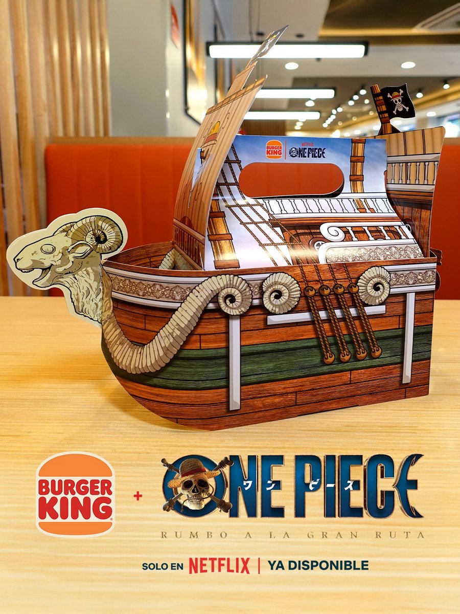 メキシコのバーガーキングが、Netflix実写版『ONE PIECE』シーズン2の配信開始にあわせスタートした、コラボキャンペーンの画像。