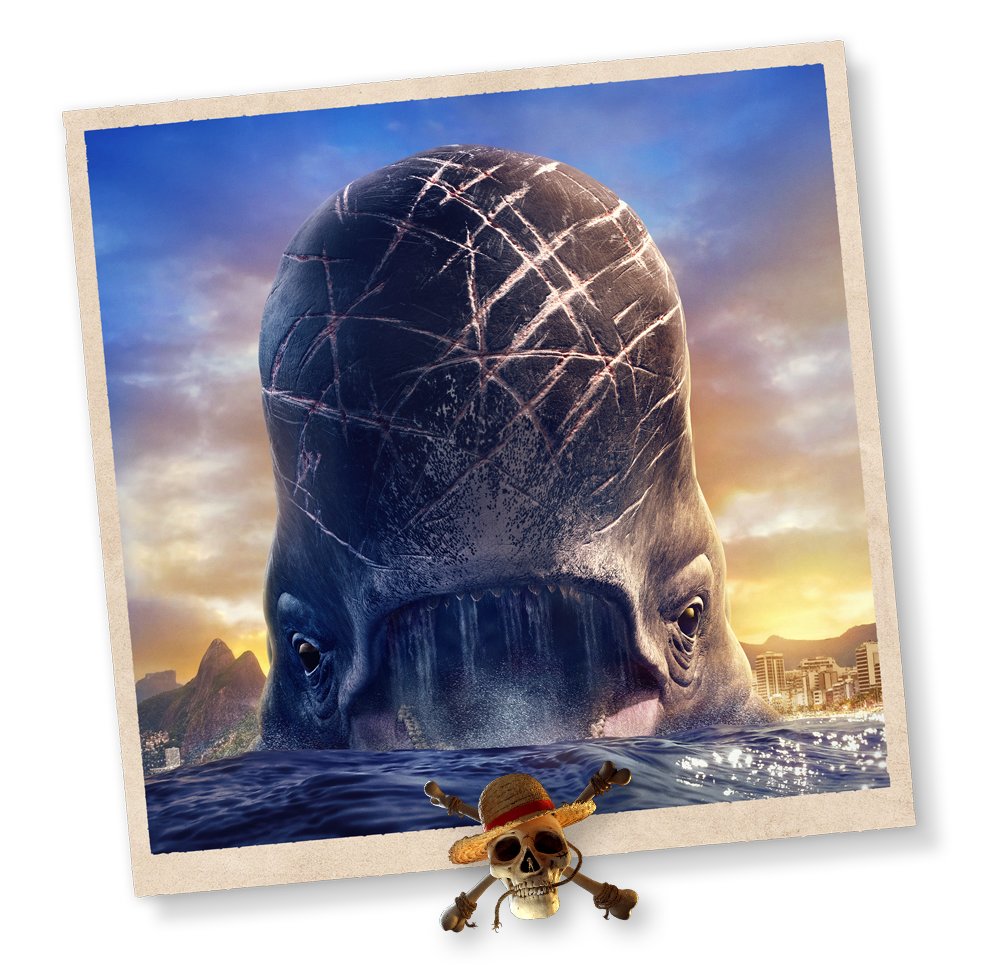 Netflix実写版『ONE PIECE』シーズン2の配信を記念してコパカバーナ海岸に登場した、実物大のアイランドクジラ「ラブーン」の画像。