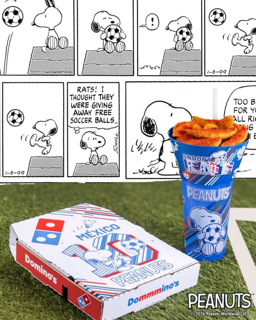 メキシコのドミノ・ピザが、スヌーピーを中心とした「Peanuts」とコラボし展開する、「こどもの日(Día del Niño)」向けの限定キャンペーンの画像。
