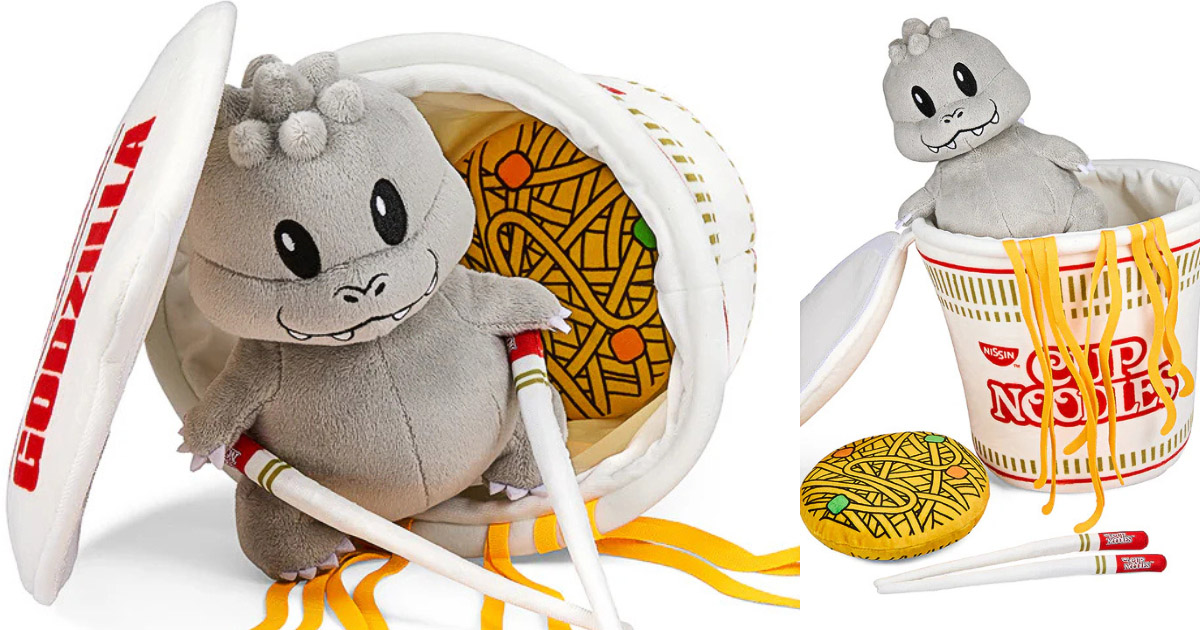 アメリカのKidrobotが手がけた、ゴジラ×カップヌードルのコラボぬいぐるみの画像。