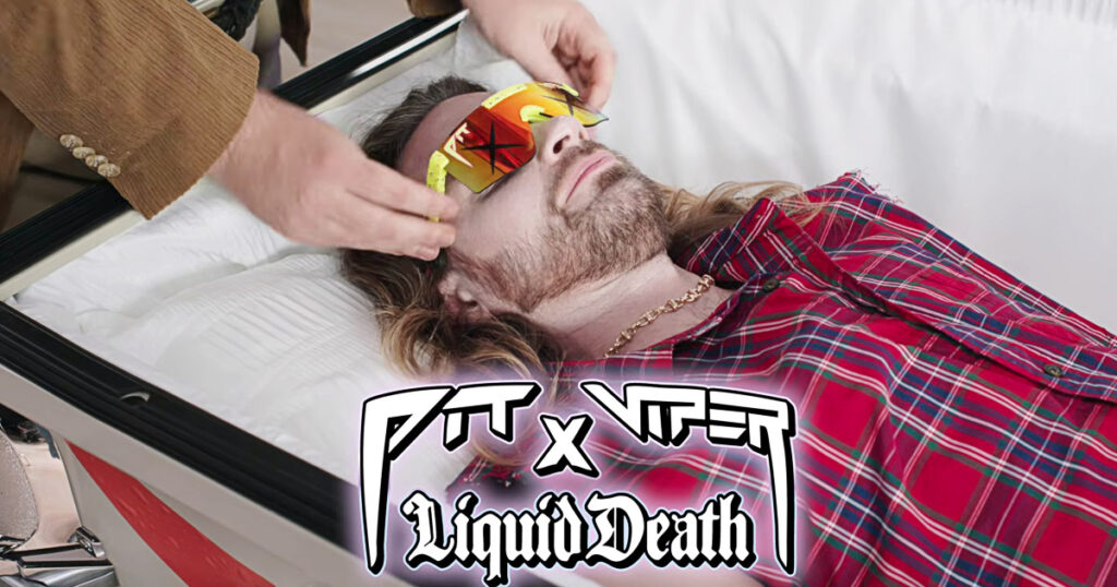 Liquid DeathとPit Viperがコラボし発売した限定サングラス、「unglasses for Dead People」の画像。