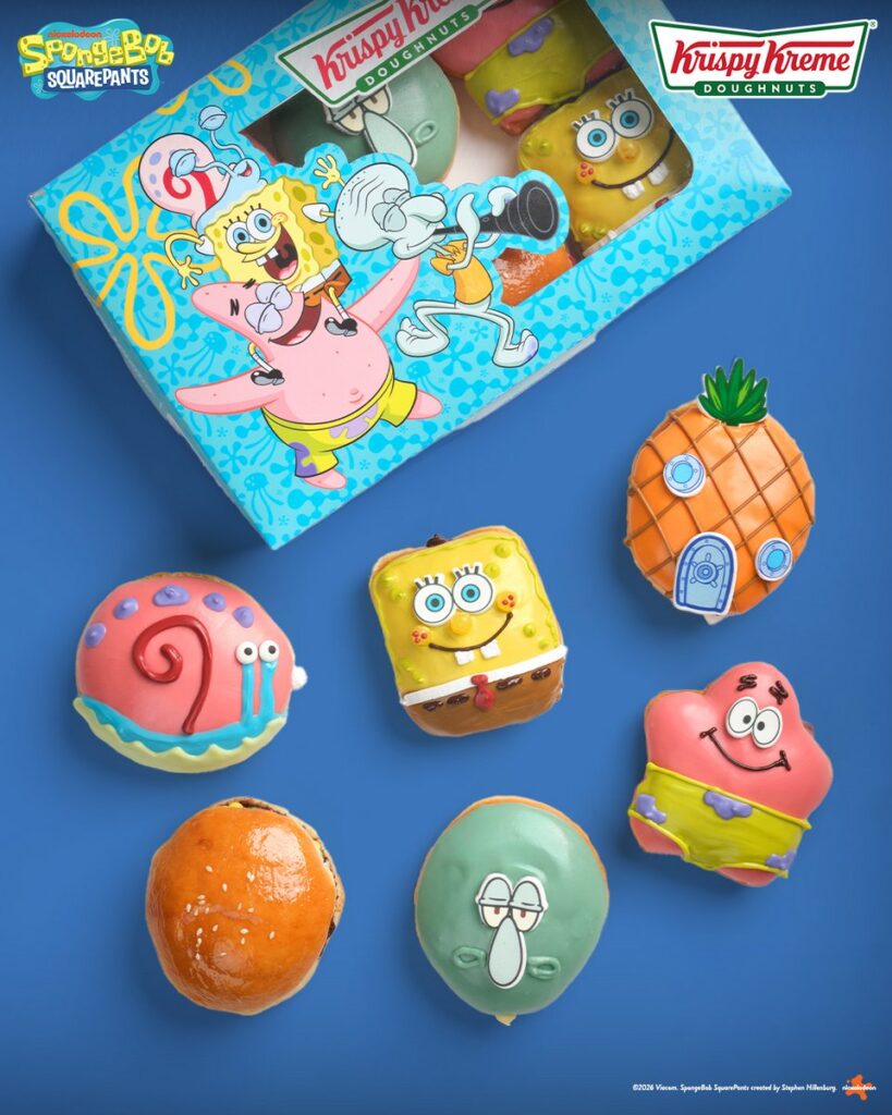 クリスピー・クリームがフィリピン限定で展開する、人気アニメ『スポンジ・ボブ』とコラボした限定ドーナツコレクションの画像。