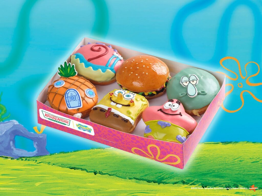 クリスピー・クリームがフィリピン限定で展開する、人気アニメ『スポンジ・ボブ』とコラボした限定ドーナツコレクションの画像。
