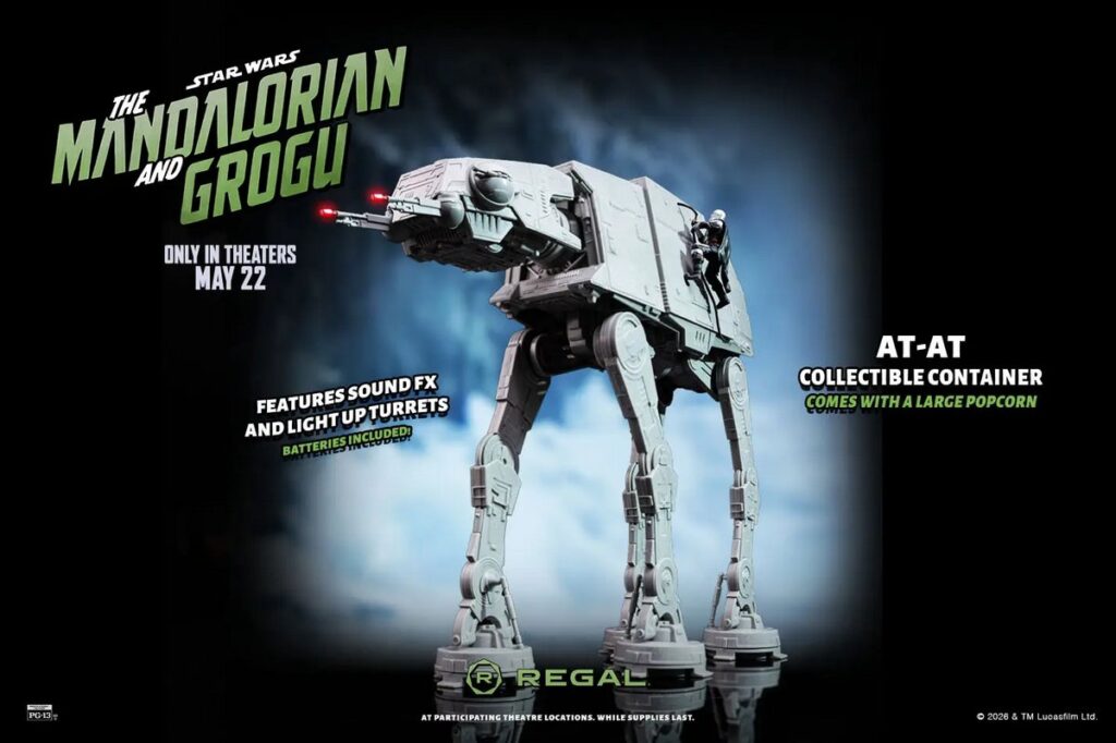 映画『スター・ウォーズ／マンダロリアン＆グローグー』の公開にあわせて、Regal Cinemas が展開するポップコーンバケットの画像。
