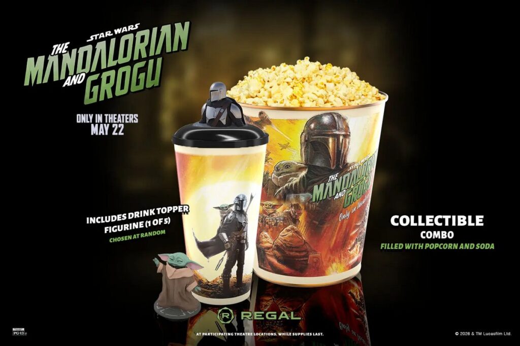 映画『スター・ウォーズ／マンダロリアン＆グローグー』の公開にあわせて、Regal Cinemas が展開するポップコーンバケットの画像。