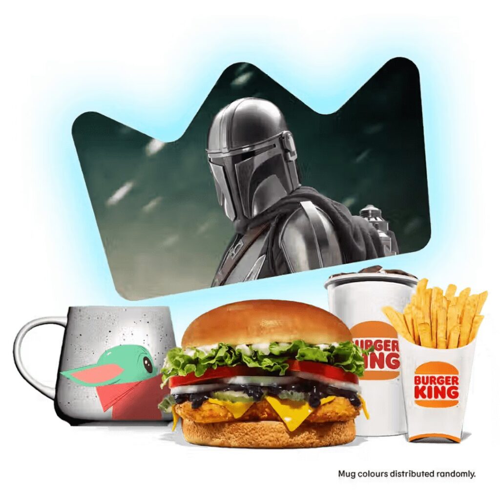 バーガーキングが、映画『スター・ウォーズ／マンダロリアン・アンド・グローグー』の公開にあわせて、シンガポール、フィリピン、ニュージーランドで展開する期間限定メニューの画像。
