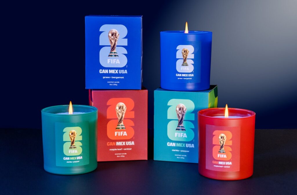 Literie Candleが展開する、2026 FIFA World Cup の公式ライセンスキャンドルコレクションの画像。