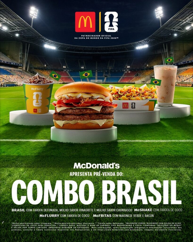 ブラジルのマクドナルドが2026 FIFAワールドカップに合わせて展開するキャンペーン「Seleções do Méqui」の画像。