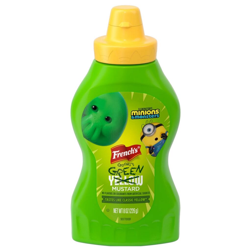 French's が映画『ミニオンズ＆モンスターズ』とのコラボレーションし展開する、期間限定商品「French’s Goomi’s Green Mustard」の画像。
