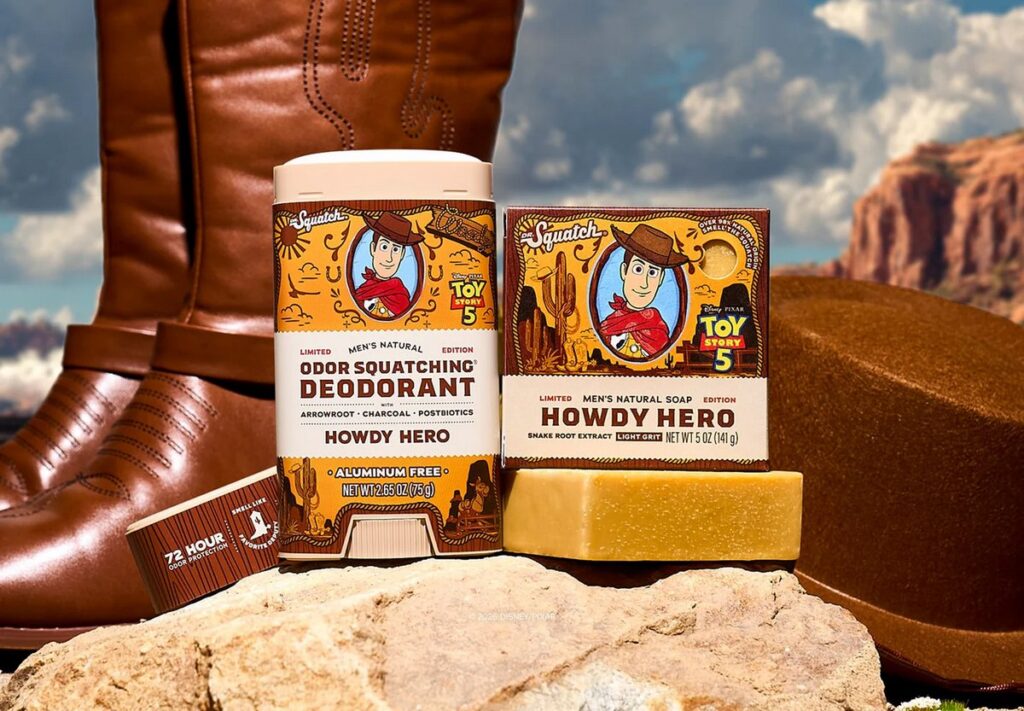 アメリカのナチュラルボディケアブランド Dr. Squatch と Jukebox が展開する、Toy Story 5 とコラボした限定ソープ＆デオドラントコレクションの画像。