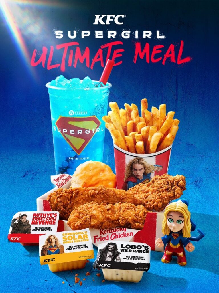 米国KFCが映画『スーパーガール』公開にあわせて展開する、期間限定のコラボキャンペーンの画像。