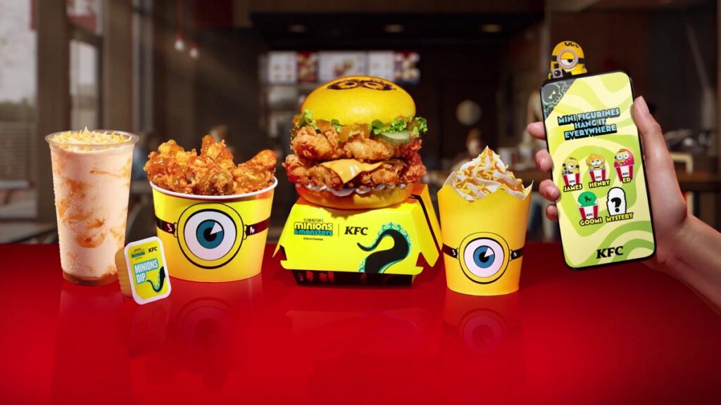 ヨーロッパのKFCが映画『ミニオンズ＆モンスターズ』の公開にあわせて発表した、限定コラボキャンペーンの画像。