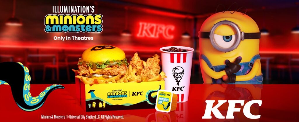 ヨーロッパのKFCが映画『ミニオンズ＆モンスターズ』の公開にあわせて発表した、限定コラボキャンペーンの画像。