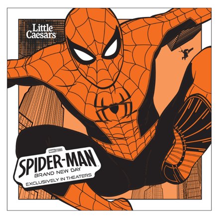 アメリカのピザチェーン「リトル・シーザーズ」が発表した、映画『スパイダーマン：ブランド・ニュー・デイ』とのコラボレーションキャンペーンの画像。