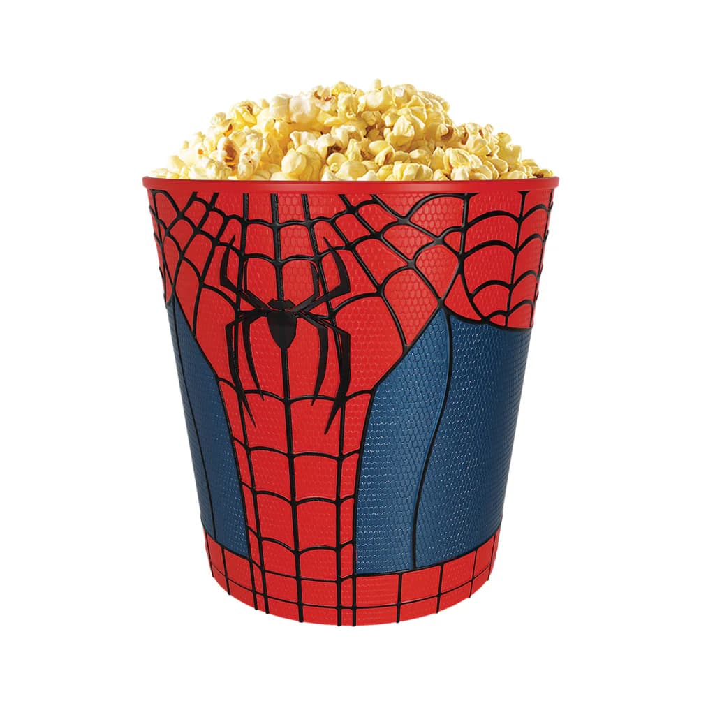 映画『スパイダーマン:ブランド・ニュー・デイ』の公開にあわせ、オーストラリアの映画館チェーン Village Cinemas が発表した限定ポップコーンバケットやグッズの画像。