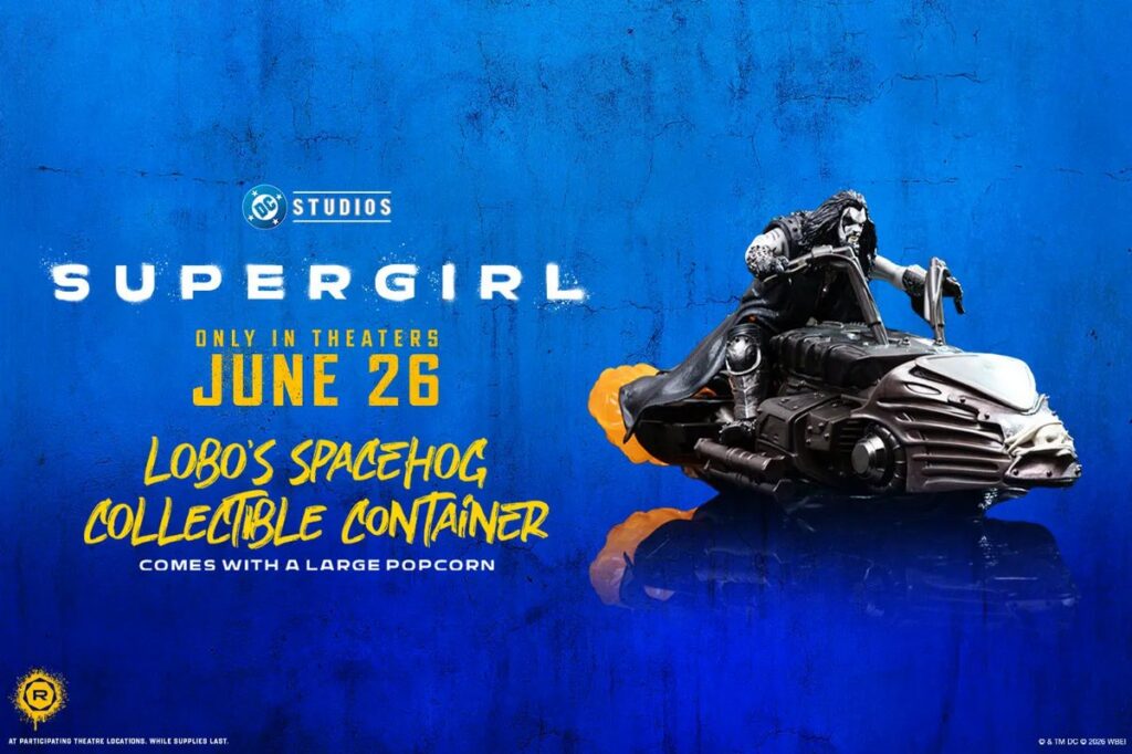 映画『スーパーガール』の公開にあわせ、アメリカの映画館チェーン Regal Cinemas が発表した限定ポップコーンバケットやグッズの画像。